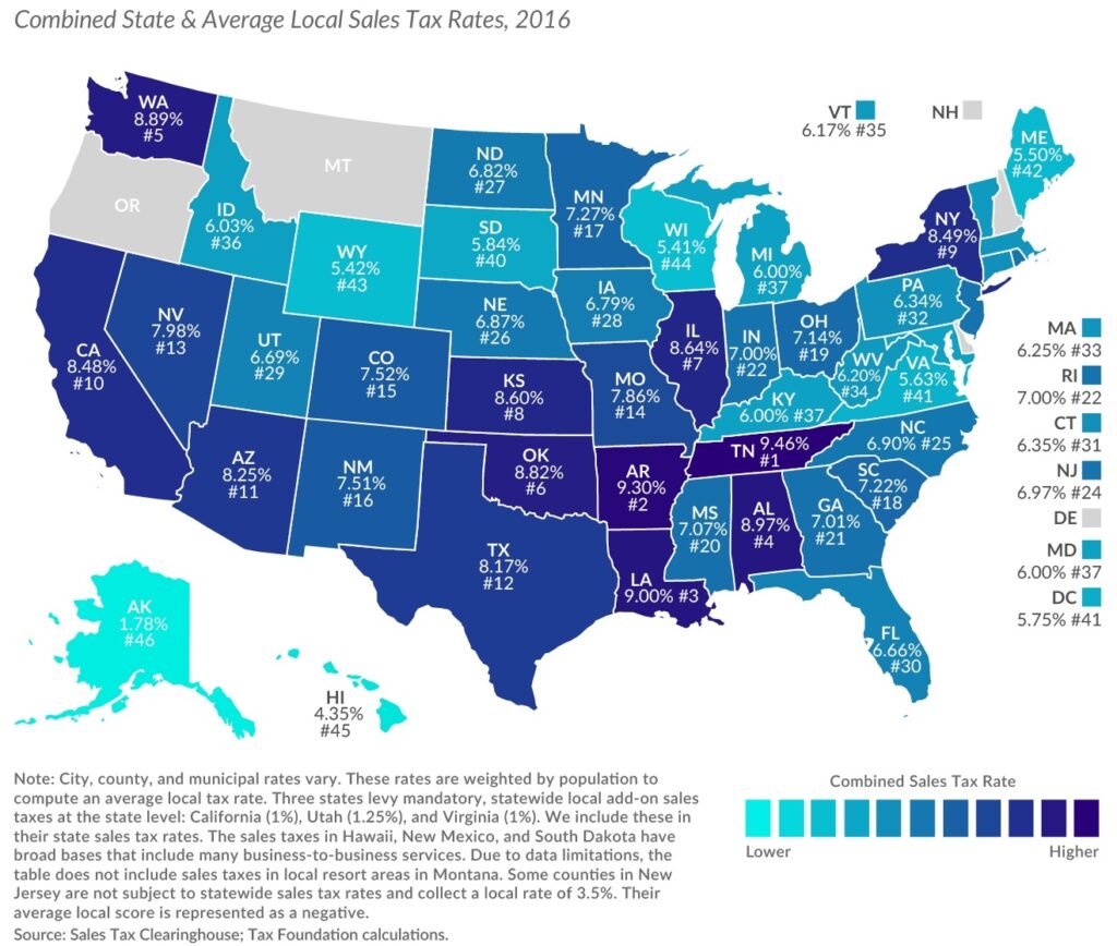 Average Sales Tax Rates Map for utility sales tax savings potential